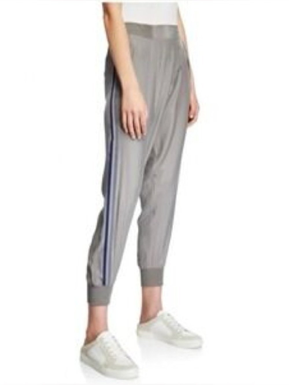 ATM Anthony Thomas Melillo 100% Silk Jogger Track Pants Women L Side Stripe Gray